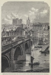 Newcastle-upon-Tyne do Sul, mostrando o Castelo e o Espiro de São Nicolau (gravura) de English School