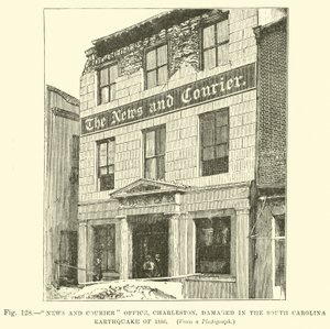 Escritório de notícias e correio, Charleston, danificado no terremoto da Carolina do Sul de 1886 de English School