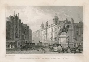 Casa de Northumberland, Charing Cross. Bishs Lottery Office, no 9 Charing Cross, fica ao lado do Golden Cross Hotel de English School