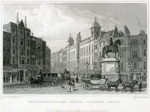 Casa de Northumberland, Charing Cross. Bishs Lottery Office, no 9 Charing Cross, fica ao lado do Golden Cross Hotel de English School