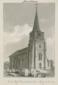 Vista Noroeste da Igreja de Streatham, Surrey (wc no papel) de English School