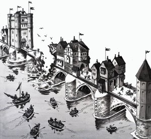 Ilustração de rima de berçário: London Bridge está caindo de English School