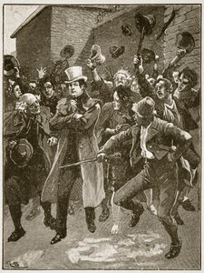 OConnell voltando para casa da prisão, ilustração da história ilustrada de Cassells da Inglaterra (foto sépia) de English School