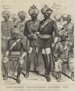 Oficiais, Oficiais Não-Comissionados e Homens do Contingente Indiano, em Visita à Inglaterra (gravura) de English School