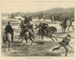 Policiais jogando polo (hóquei a cavalo) no Woolwich Common de English School