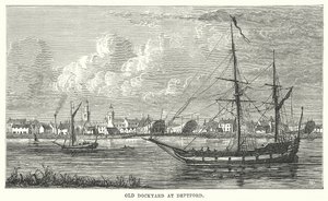 Antigo estaleiro em Deptford (gravura) de English School