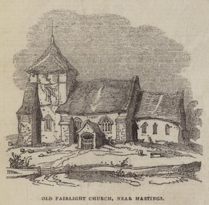 Antiga Igreja Fairlight, perto de Hastings (gravura) de English School