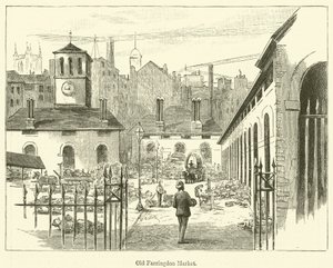 Antigo mercado de Farringdon (gravura) de English School