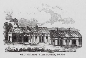 Antigo Wilmot Almshouses, Derby (gravura) de English School