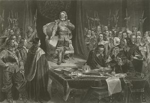 Oliver Cromwell recusando a coroa da Inglaterra, 1657 de English School