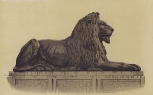 Uma das estátuas de leão da Trafalgar Square, Londres de English School