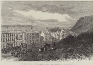 Abertura do University College of North Wales, Procession of Trades em Bangor (gravura) de English School