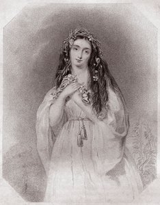Ophelie (Ophelia) (Hamlet) in - "Galeria das Mulheres de Shakespeare, coleção de quarenta e cinco retratos sérios de artistas do início de Londres, enriquecidos com avisos críticos e literários" cerca de 1838 - da "Galeria das Mulheres de Shakespeare, Cole de English School