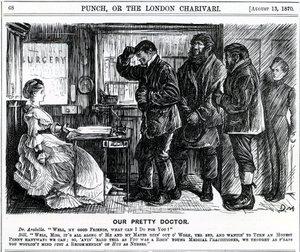 Our Pretty Doctor, publicado na Punch Magazine, 1870 de English School