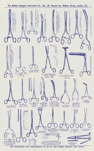 Página do catálogo de instrumentos cirúrgicos, c.1900 (litho) de English School