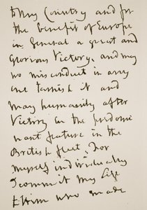 Página de uma carta escrita por Nelson pouco antes da Batalha de Trafalgar, segunda-feira 21 de outubro de 1805 (foto sépia) de English School