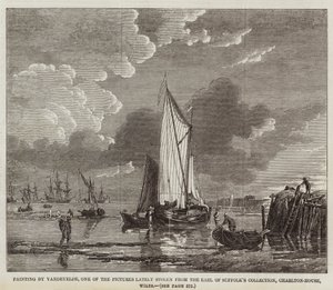 Pintura de Vandevelde, um dos quadros roubados ultimamente da colecção do Conde de Suffolk, Charlton-House, Wilts (gravação) de English School