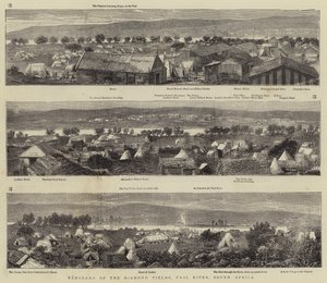 Panorama dos Campos Diamantíferos, Rio Vaal, África do Sul (gravura) de English School