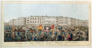 Vista panorâmica. Sua Majestade a Rainha Caroline Indo para a Catedral de São Paulo, 20 de novembro de 1820, pub. 1821 (aquatinta sobre papel) de English School