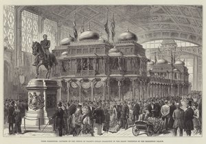 Exposição de Paris, Pavilhão da Colecção Indígena do Príncipe de Gales no Grande Vestíbulo do Palácio de Exposições (gravura) de English School