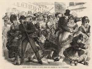 Multidão de Paris fugindo do pânico da carga dos Cuirassiers de English School