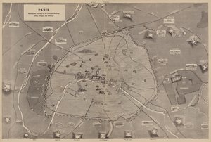 Paris, mostrando as Posições dos Principais Edifícios, Fortes, Aldeias e Estradas de Ferro (gravura) de English School