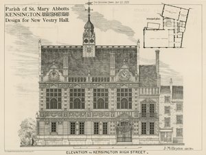 Paróquia de St Mary Abbotts, Kensington, design para o novo Vestry Hall de English School
