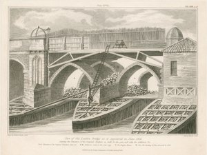 Parte da Old London Bridge como apareceu em junho de 1826 de English School