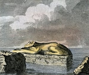 Parte de uma esfinge egípcia encontrada nas ruínas da antiga cidade de Canopus de English School