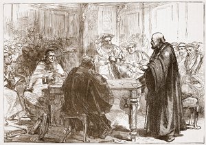 Pastor Olaf na conferência em Upsala, ilustração da história do protestantismo por James Aitken Wylie (1808-1890), bar. 1878 de English School