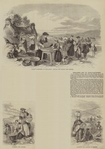 Penclawdd e seus Cockle-Gatherers (gravura) de English School
