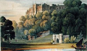 Pentilly Castle, do "Repositório de Artes" de Ackermann, publicado em 1826 (cor litho) de English School