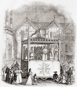Representação de uma peça da paixão do século XV - O Julgamento e Crucificação de Cristo - pela Companhia Smith de Coventry, da Velha Inglaterra: A Pictorial Museum, pub. 1847 de English School