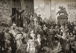 Pedro, o Eremita (1050-1115) pregando durante a Primeira Cruzada em 1095 de English School