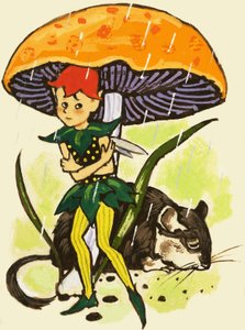 Pixie debaixo de um cogumelo de English School