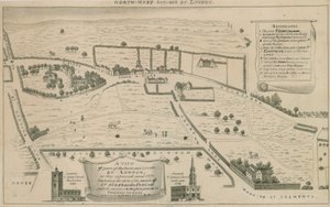 Plano dos subúrbios a noroeste de Londres em torno de St Giles nos campos de English School