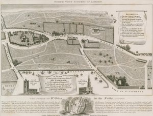 Plano dos subúrbios a noroeste de Londres em torno de St Giles nos campos de English School