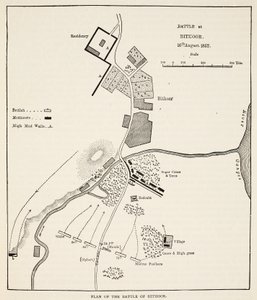Plano da Batalha de Bithoor, 16 de agosto de 1857, de Cassells Illustrated History of England de English School