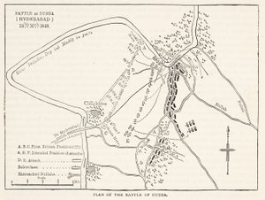 Plano da Batalha de Dubba (Hyderabad) 24 de março de 1843, ilustração de Cassells Illustrated History of England de English School