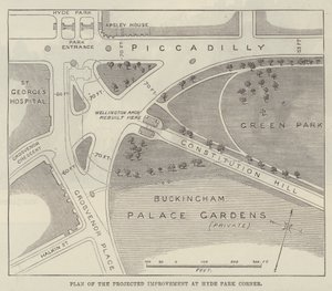 Plano de Melhoria Projetada no Hyde Park Corner (gravura) de English School