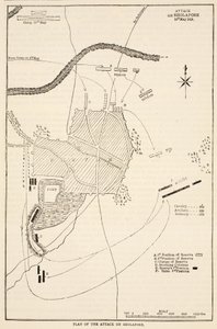 Plano do ataque a Sholapore, ilustração da história ilustrada de Cassells da Índia por James Grant, bar. 1879 de English School