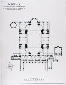 Plano para mostrar a orientação do narthex e unidades de mosaico descritas, de The Mosaics of Haghia Sophia em Istambul por Thomas Whittemore de English School