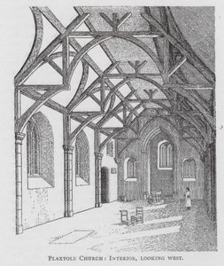 Igreja de Plaxtole, interior, vista oeste (litografia) de English School