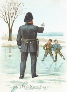 Polícia dizendo-off meninos, cartão de ano novo de English School