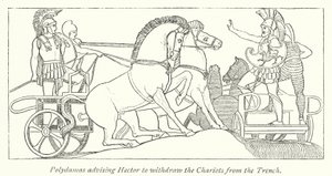 Polydamas aconselha Hector a retirar as carruagens da trincheira (litho) de English School