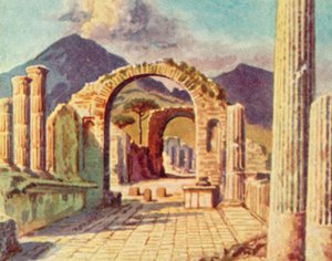 Pompeia, vista para o Vesúvio (litografia a cores) de English School