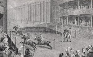 Corrida de poney no Astleys Amphitheatre de English School