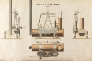 Motor a vapor portátil, projetado por Maudsley, Sons & Field, 1828 (caneta e tinta e wc no papel) de English School