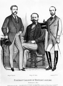 Galeria de retratos do traje britânico, apresentando os reis da Espanha e Itália e General Prim, publicado com o alfaiate e o cortador, 1871 de English School