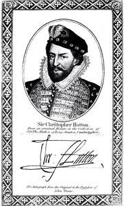 Retrato e assinatura de Sir Christopher Hatton (1540-91) de English School